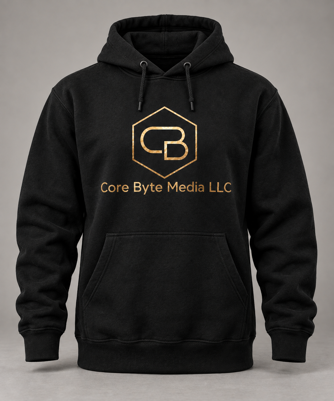 Signature Gold Hoodie with the Core Byte Media LLC logo